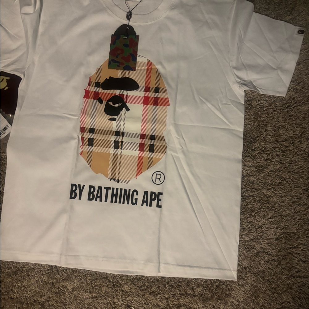Bape White T-Shirt with Plaid Ape Head